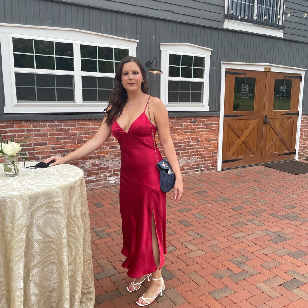 Red satin dress from Hello Molly